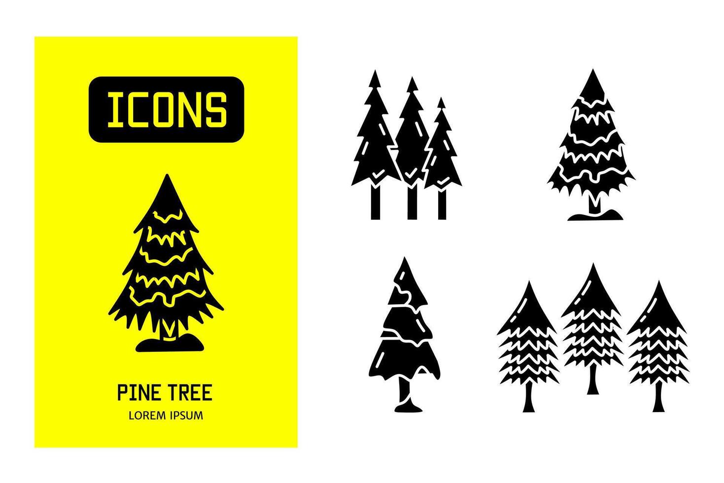 Set of flat icons of  pine tree. Vector design for business and stock.