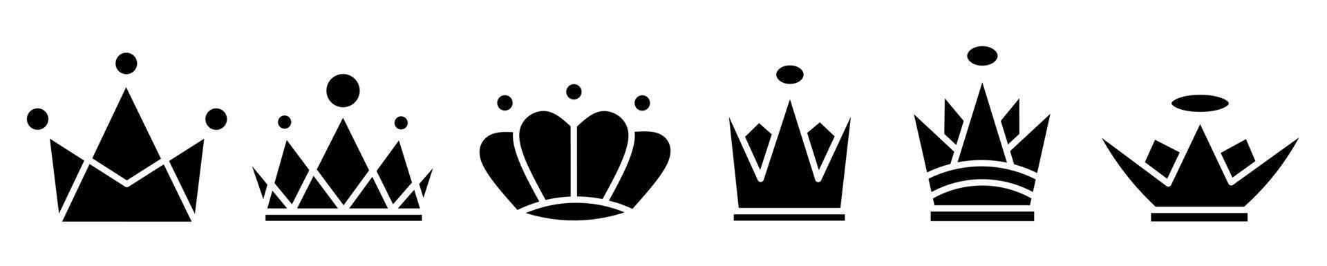 Crown icon illustration. Black and white crown icon set. Stock vector collection.