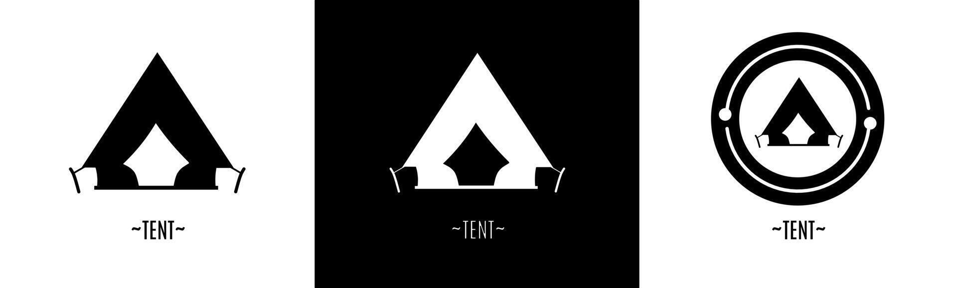 Tent logo set. Collection of black and white logos. Stock vector. vector