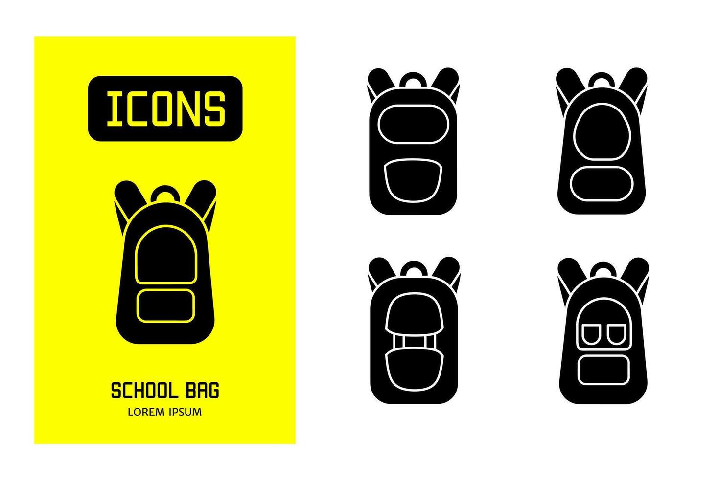 Set of flat icons of bag school. Vector design for business and stock.