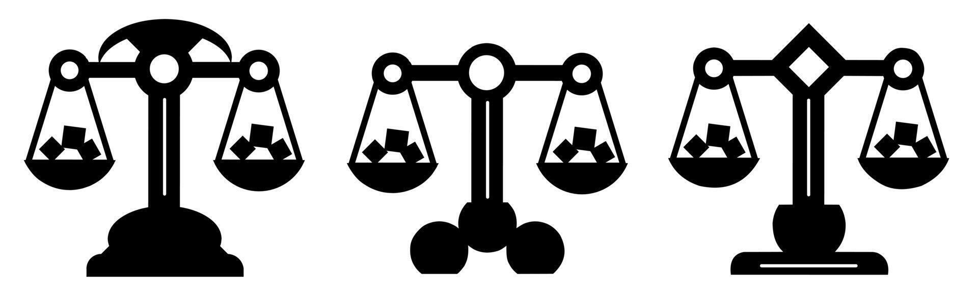 Scales of justice icon. Collection vector illustration of icons for business. Black icon design.