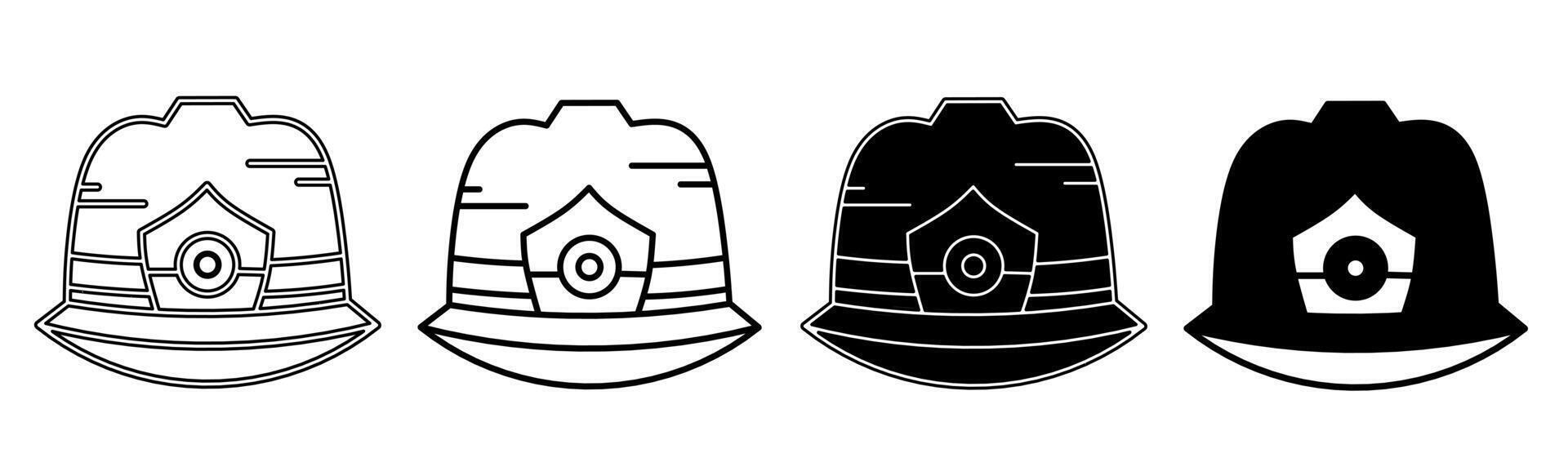 Black and white illustration of a helmet. Helmet icon collection with line. Stock vector illustration.