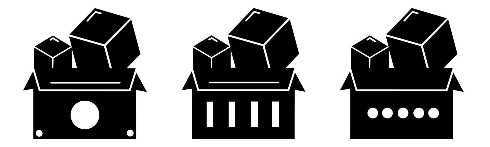Cardboard icon. Collection vector illustration of icons for business. Black icon design.