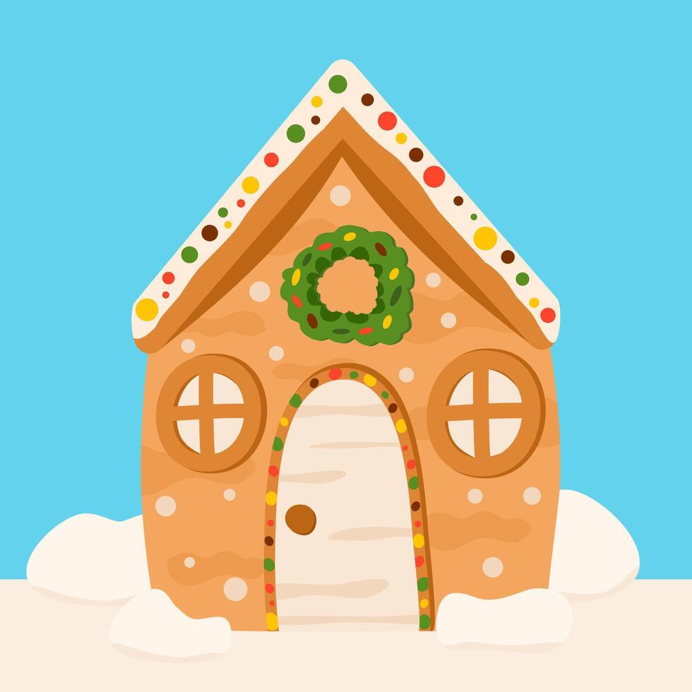 Gingerbread house background with snowy vibe, Christmas, cute festive design vector