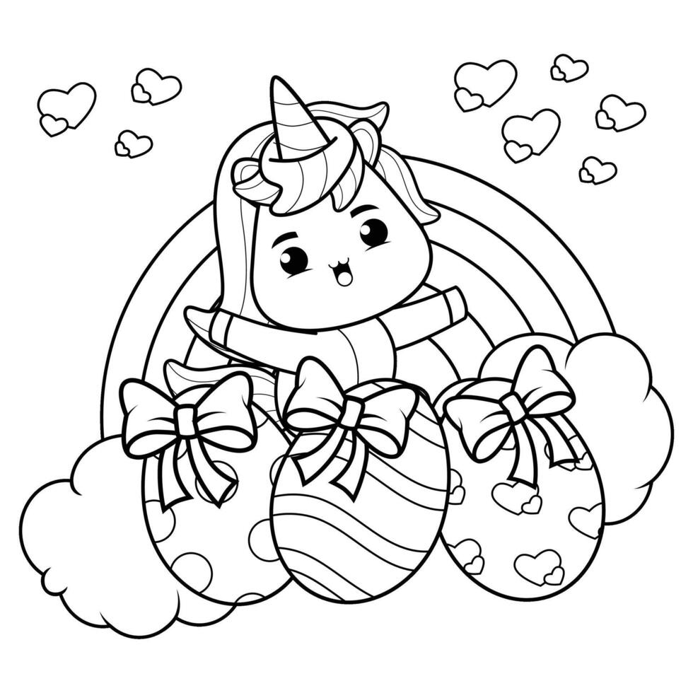 Easter unicorn coloring page for kids vector