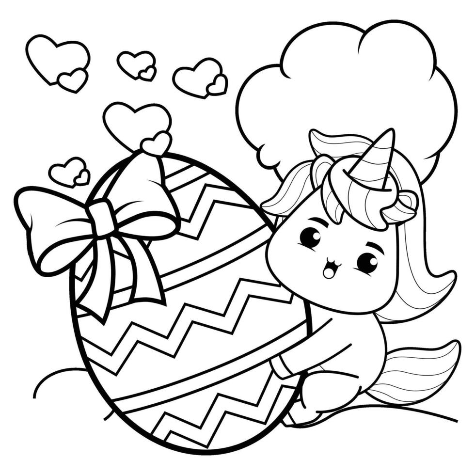 Easter unicorn coloring page for kids vector