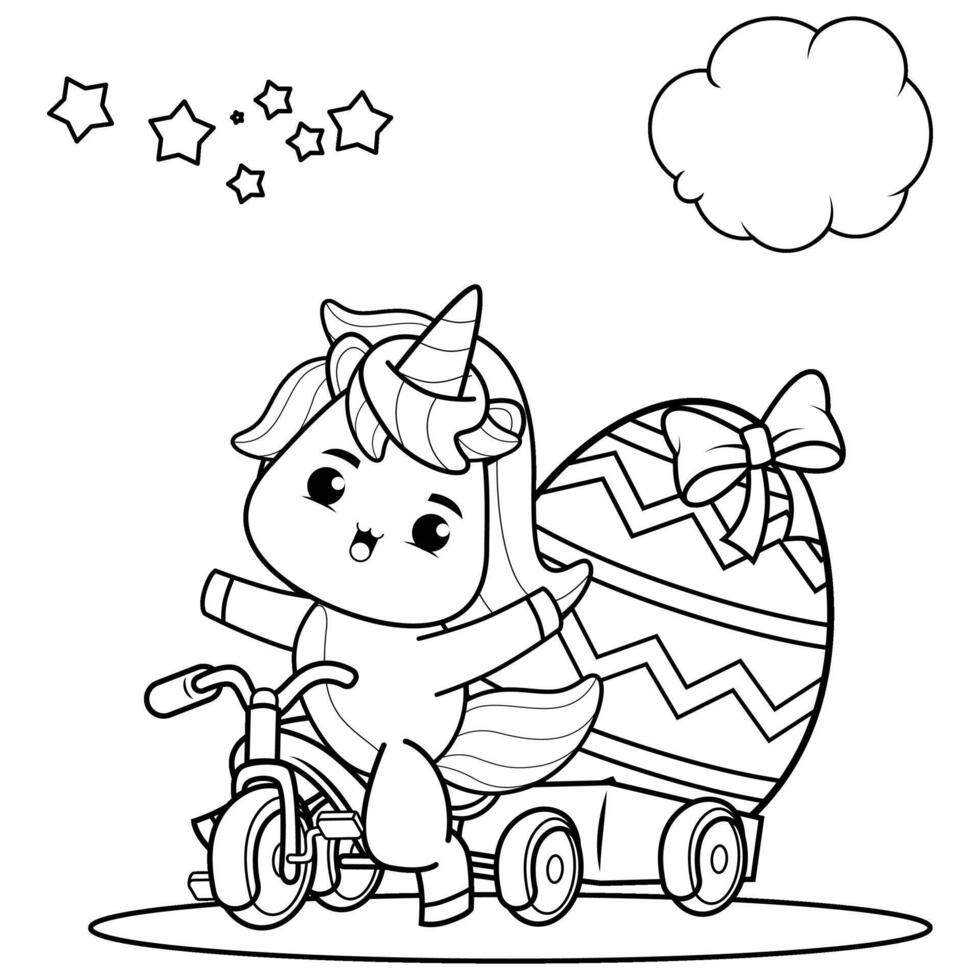 Easter unicorn coloring page for kids vector