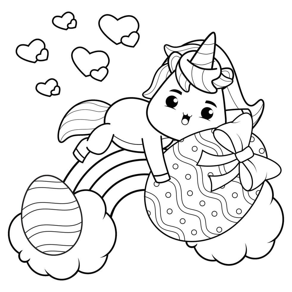 Easter unicorn coloring page for kids vector