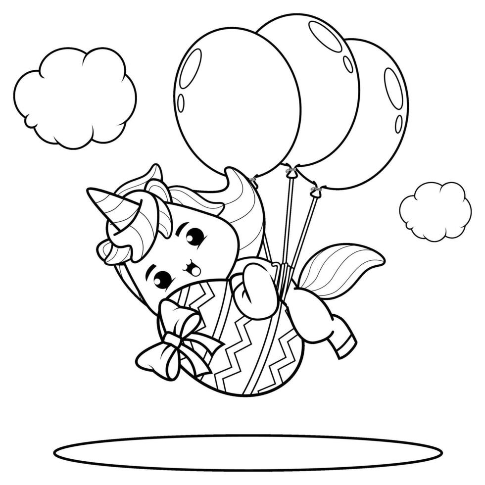 Easter unicorn coloring page for kids vector