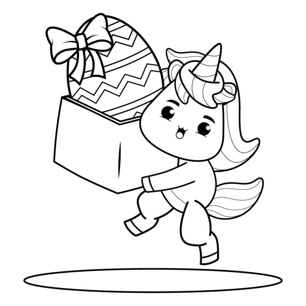 Pascua de Resurrección unicornio colorante página para niños vector