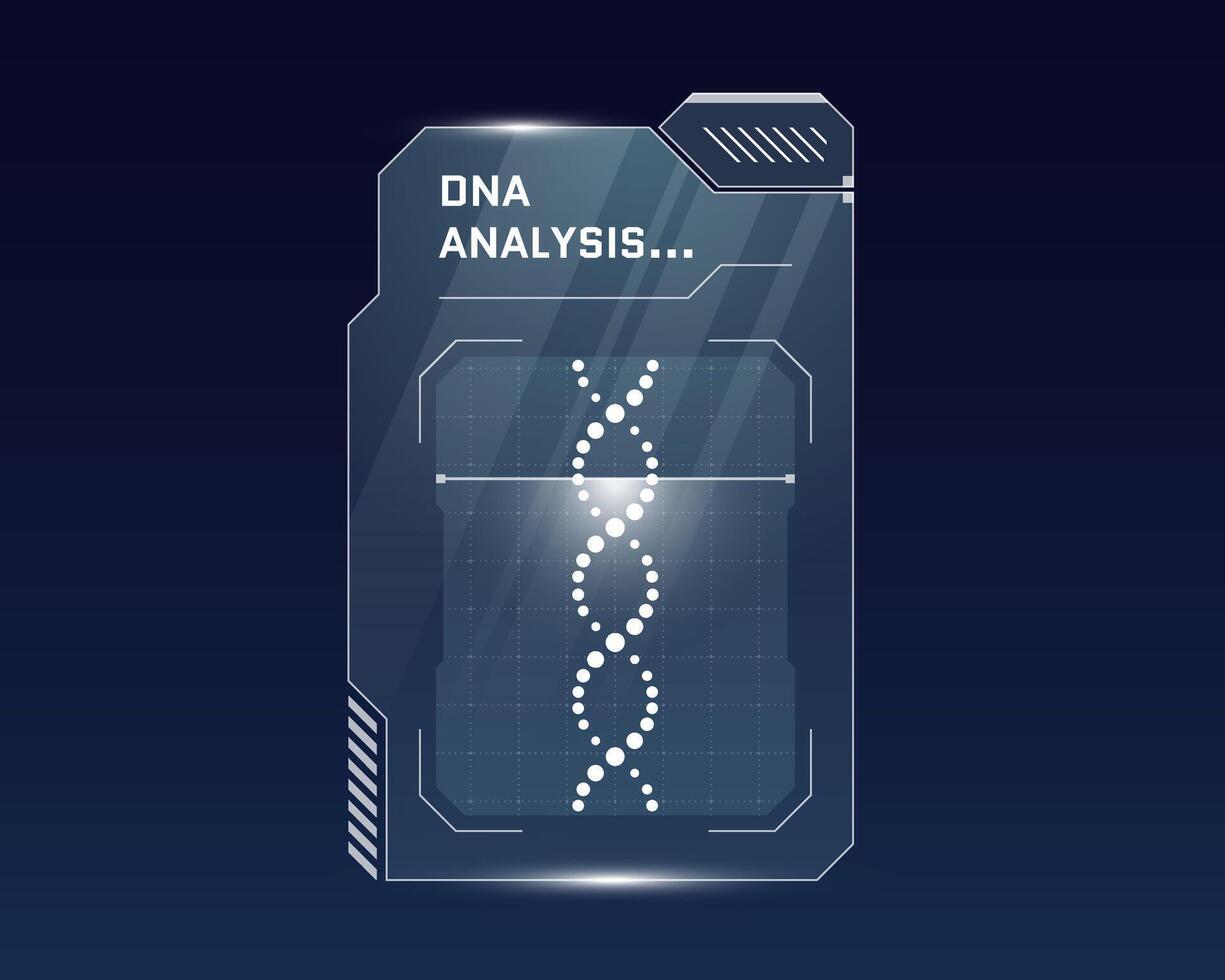 DNA analysis biometric ID scan system HUD design. User verification scanner and person identity biotechnology digital panel. Human genetic engineering identification. Medical recognition eps interface vector