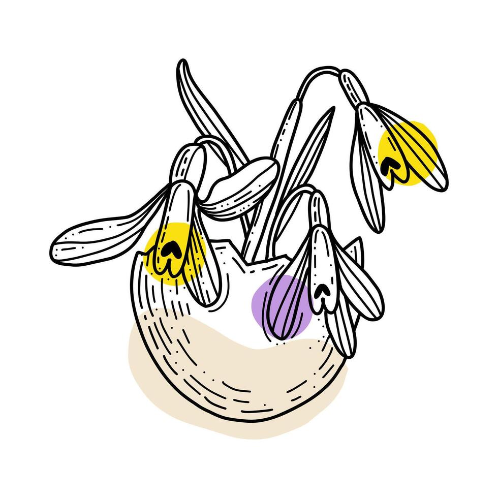 Easter egg with crocus flowers, hand drawn doodle vector. Trendy Easter design. vector