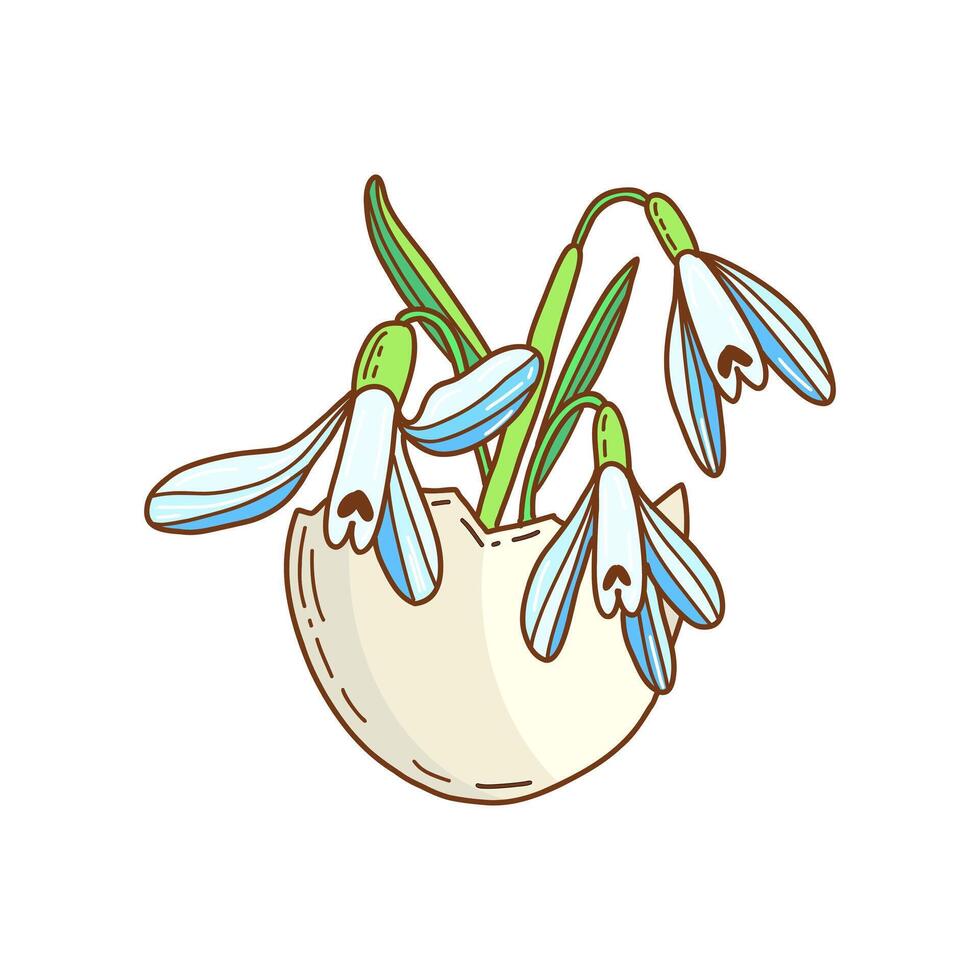 Easter egg with snowdrop flowers, hand drawn doodle vector. Trendy Easter design. vector