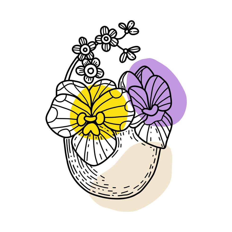 Easter egg with snowdrop flowers, hand drawn doodle vector. Trendy Easter design. vector