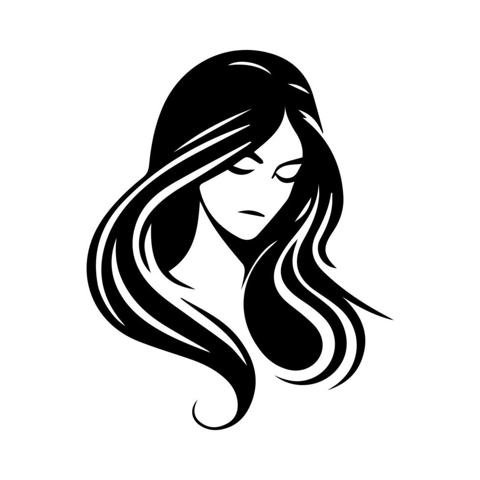 Woman head silhouette, face profile, vignette. Hand drawn vector illustration, isolated on white background. Design for invitation, greeting card, vintage style.