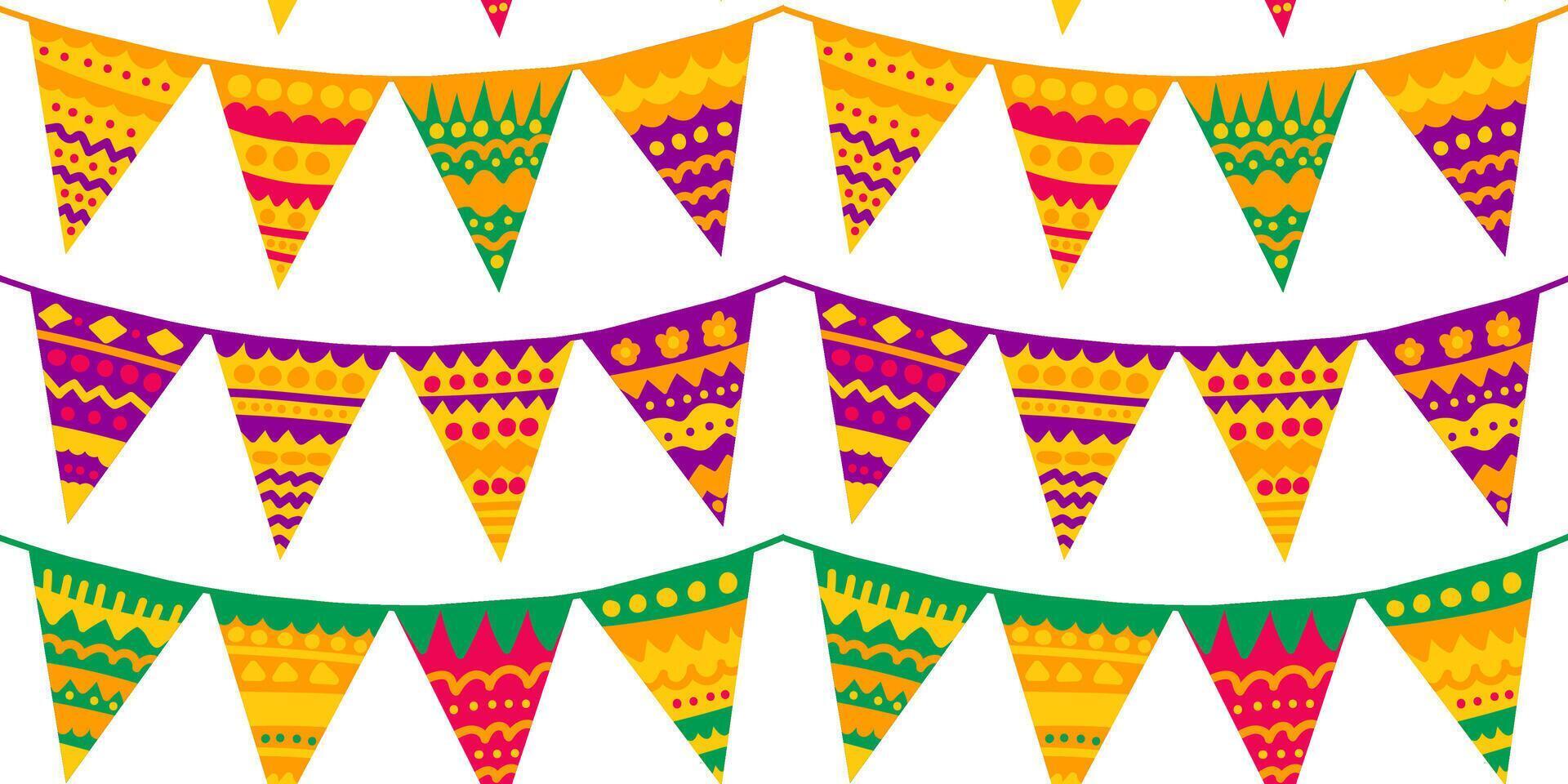 Vector hand drawn hanging garland seamless border in flat style