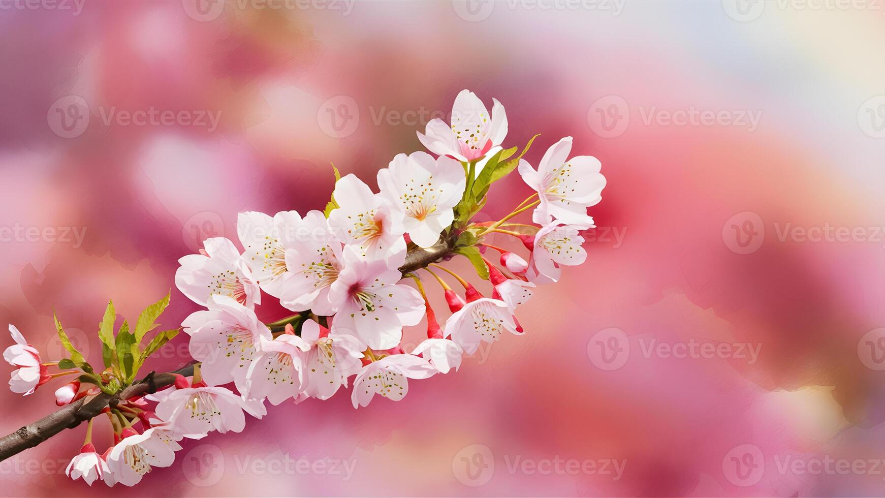AI generated Photo Watercolor painting of cherry blossoms against soft color blurred nature