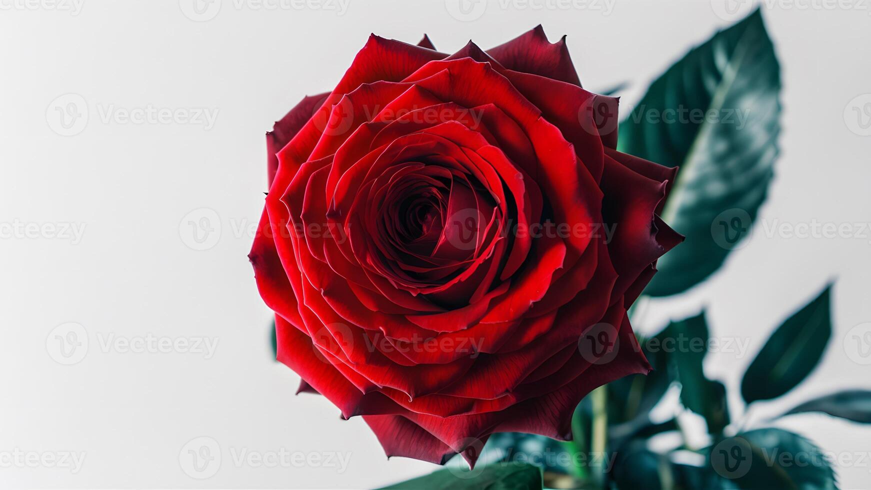 AI generated Isolated red rose macro stands out against clean white backdrop photo