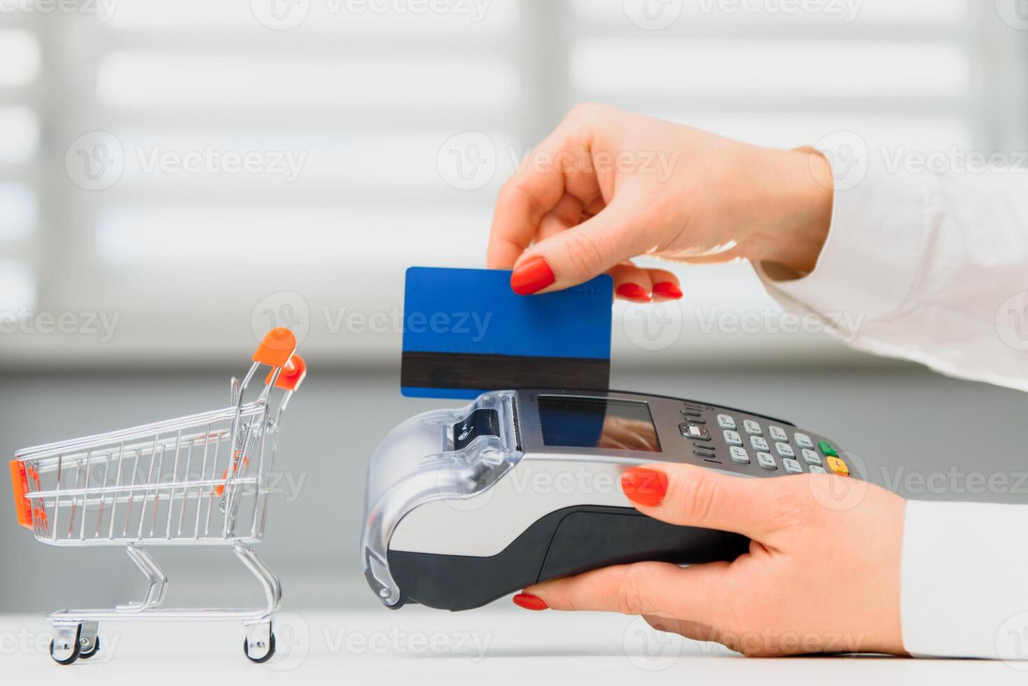 paying through smartphone using NFC technology. payment by phone through the terminal photo