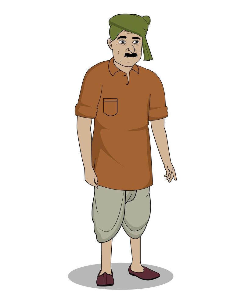 Indian Village farmer cartoon character for 2d animation vector