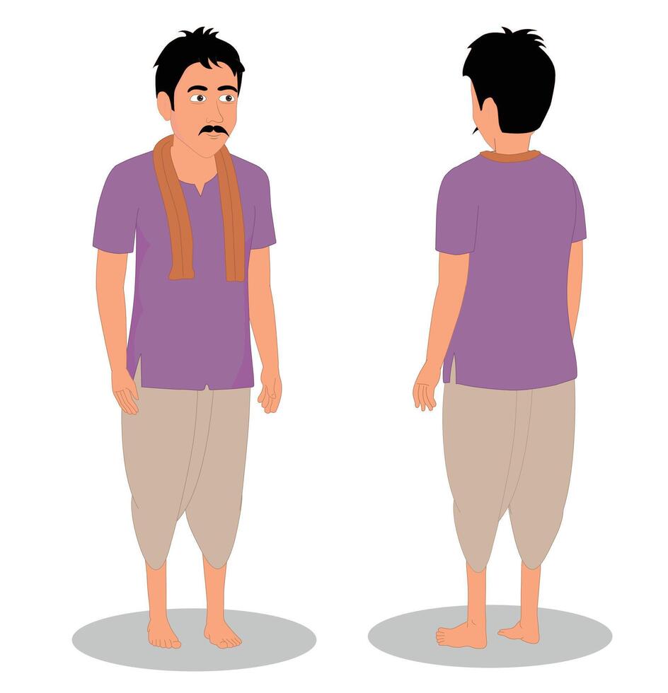 Indian village poor man cartoon character design for 2d animation vector