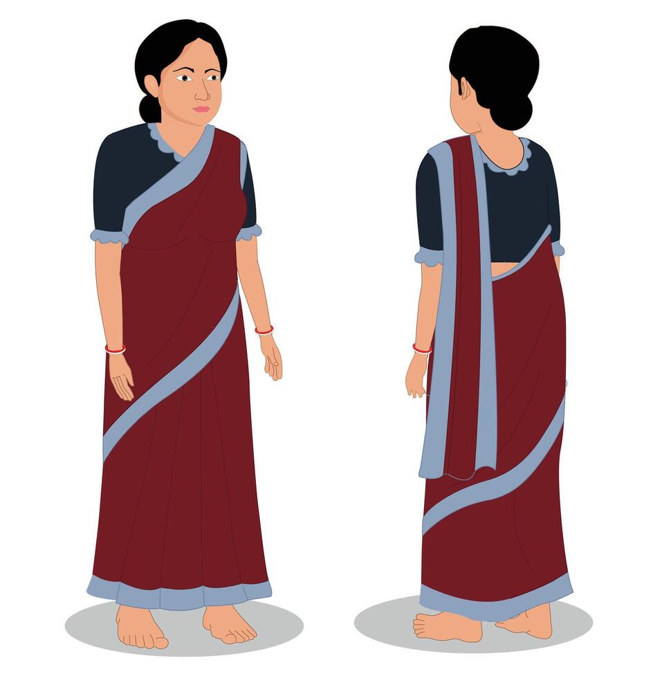 Indian women cartoon character design for 2d animation vector