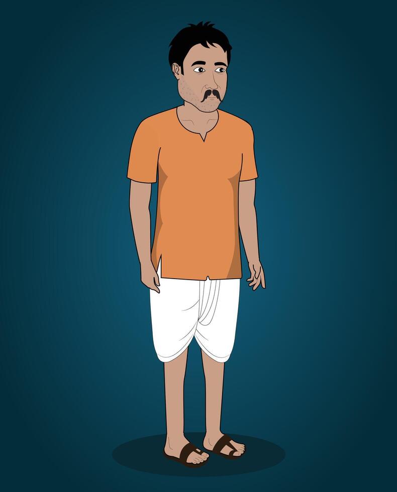 Indian village farmer cartoon character design for 2d animation vector