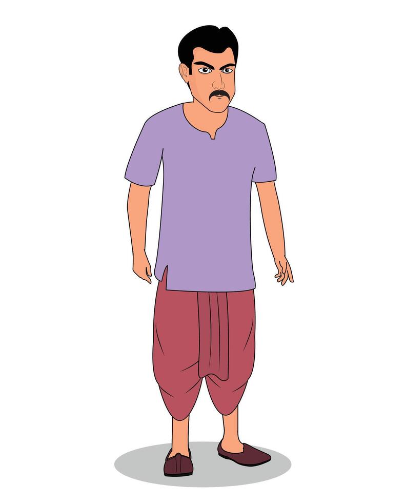 Indian angry village man cartoon character vector illustration