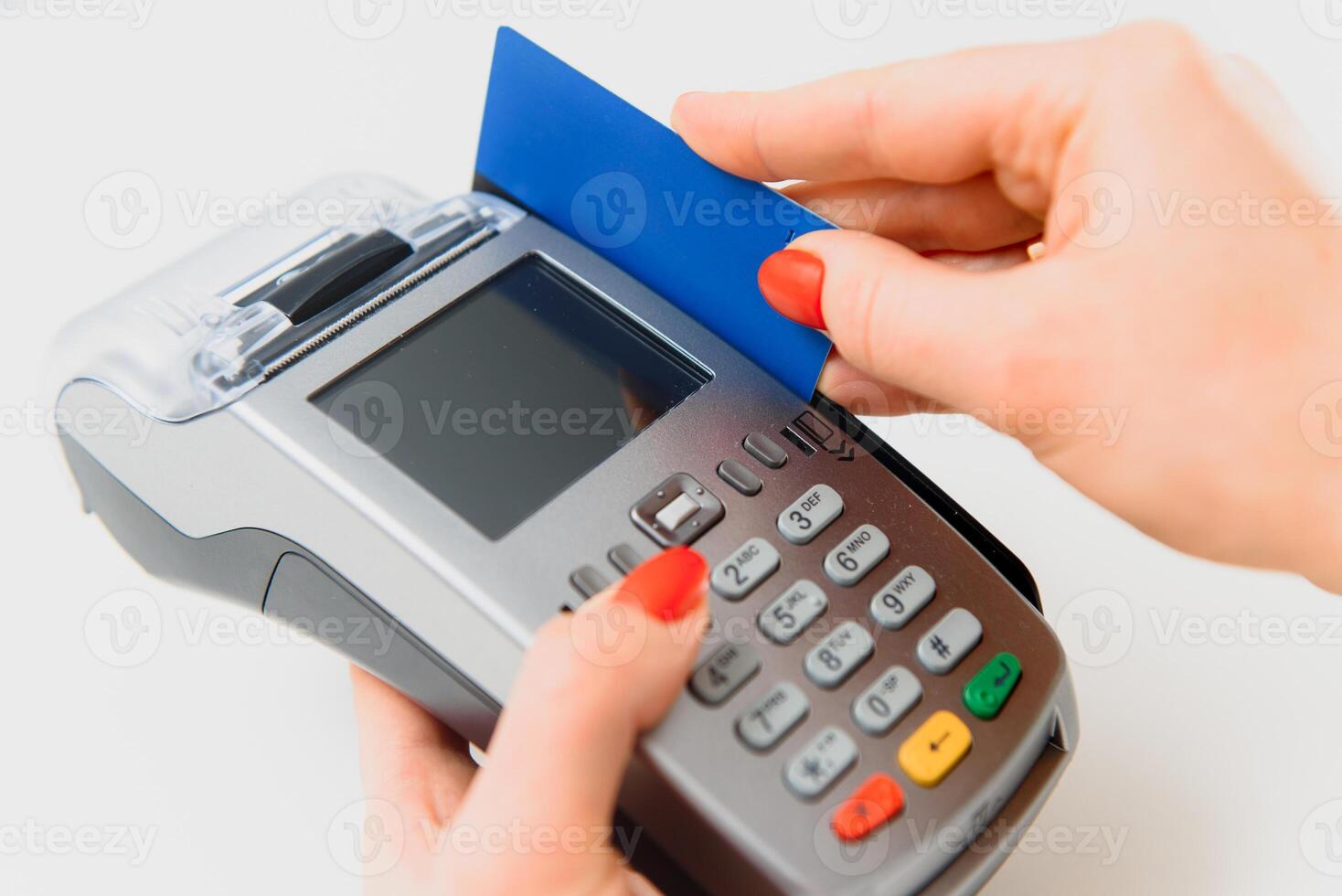 paying through smartphone using NFC technology. payment by phone through the terminal photo