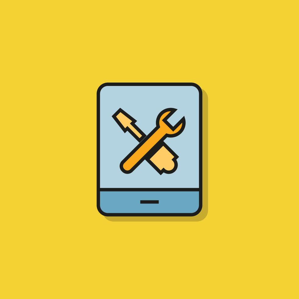 tool in mobile phone icon on yellow background vector