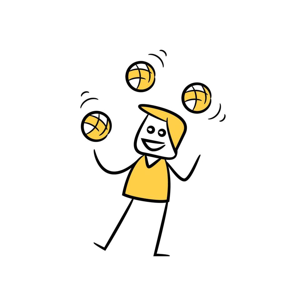 man throwing balls yellow stick figure design vector