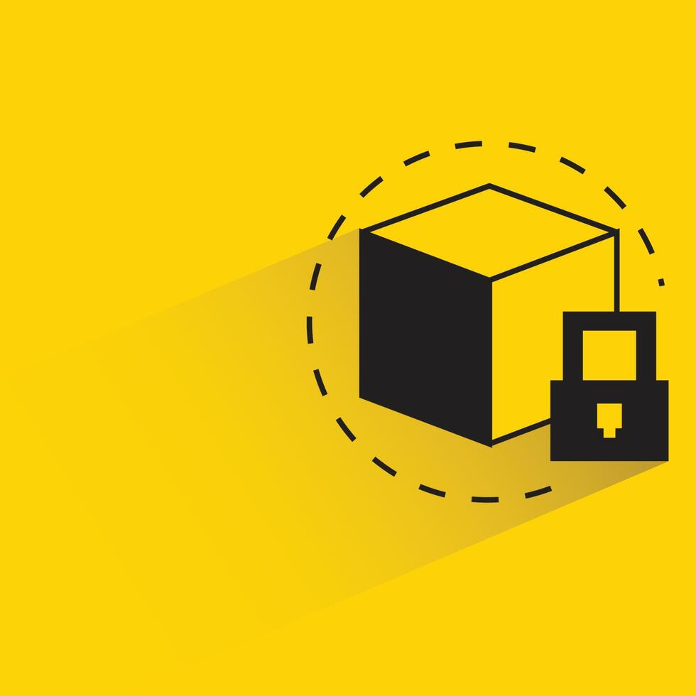 cube and key with shadow on yellow background vector