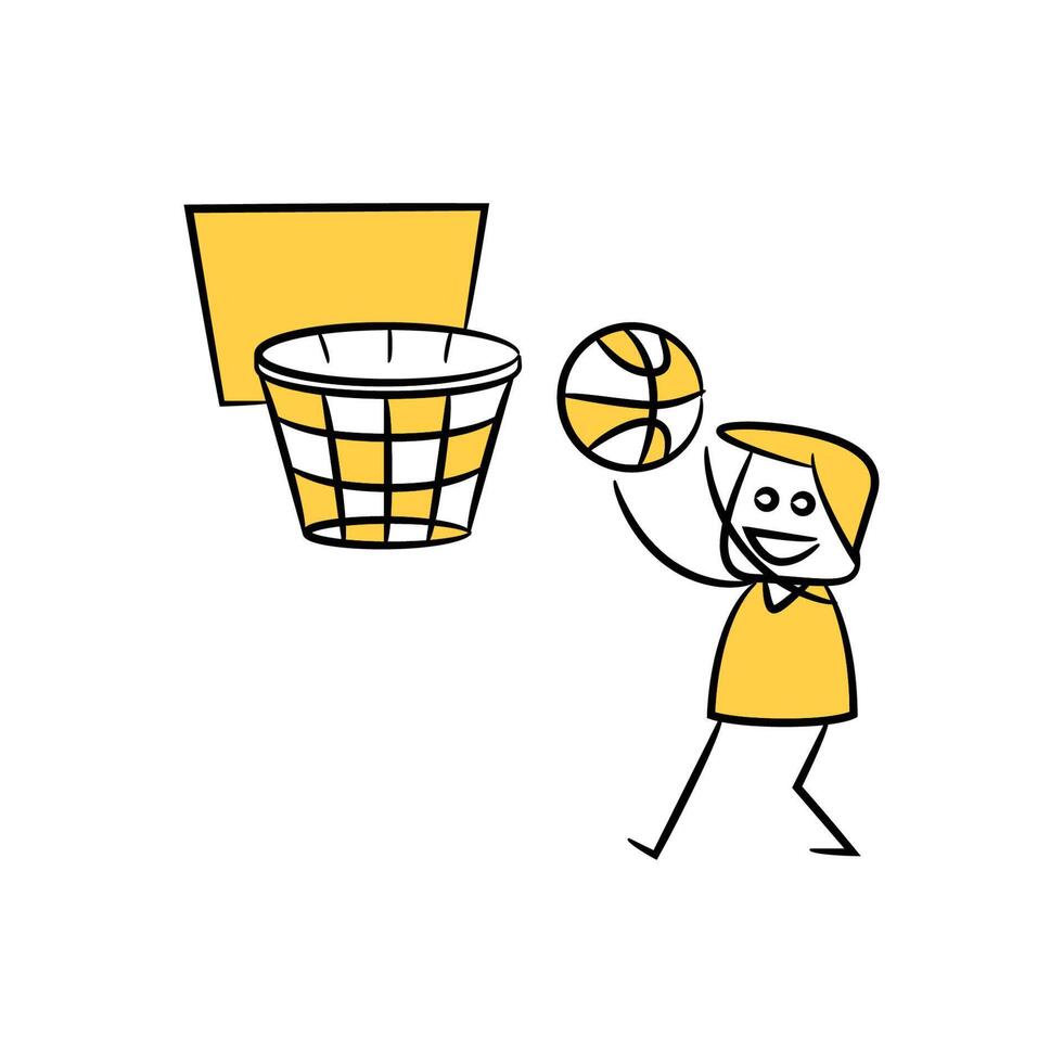 basketball player yellow stick figure design vector