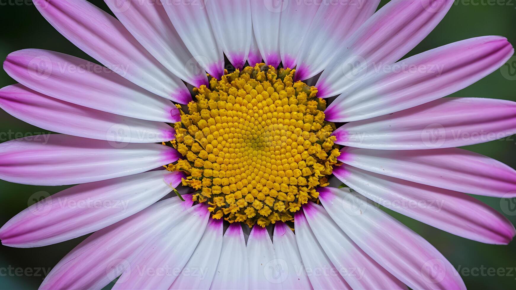 AI generated Violet daisy flower center with yellow anthers, abstract background photo