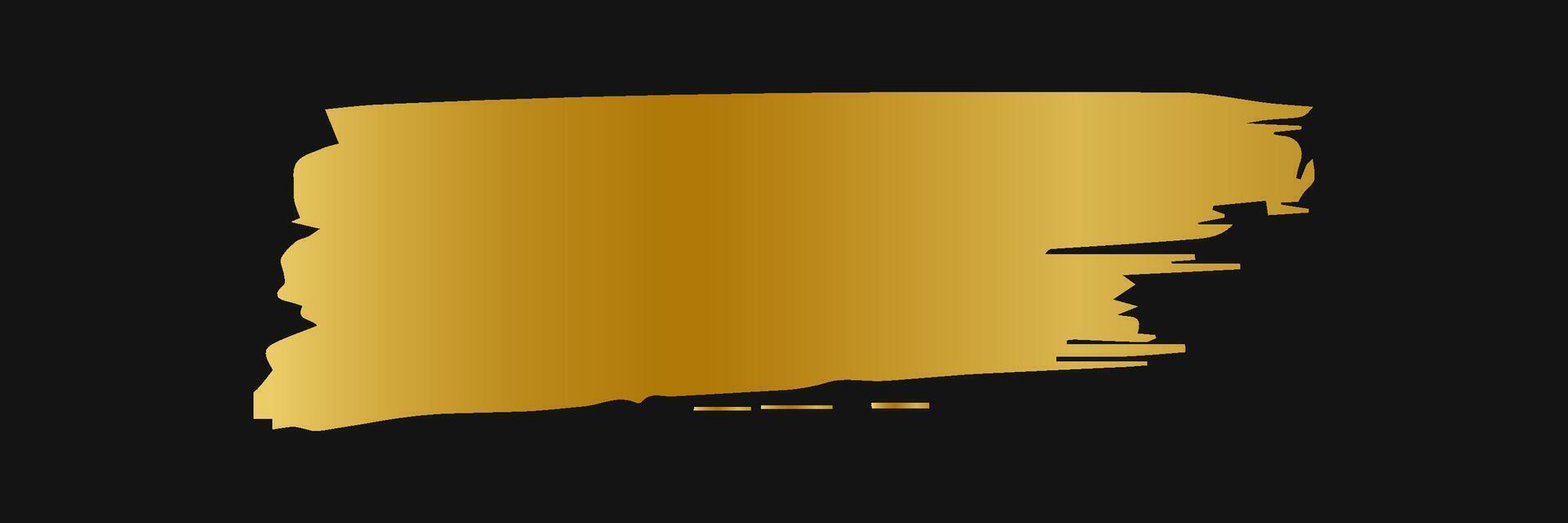 Golden paint brush stroke. Set of gold paint smear with glittering texture. Realistic gold brush stroke with metallic effect. Vector