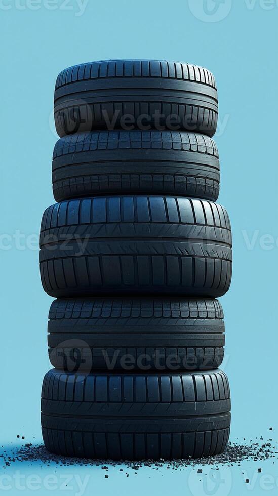 AI generated Playful and unique 3D display of three stacked and scattered tires Vertical Mobile Wallpaper photo