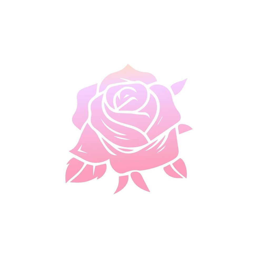 Rose flower of blooming plant. Garden rose isolated icon of pink blossom, petal and bud with green stem and leaf for romantic floral decoration, wedding bouquet and valentine greeting card vector