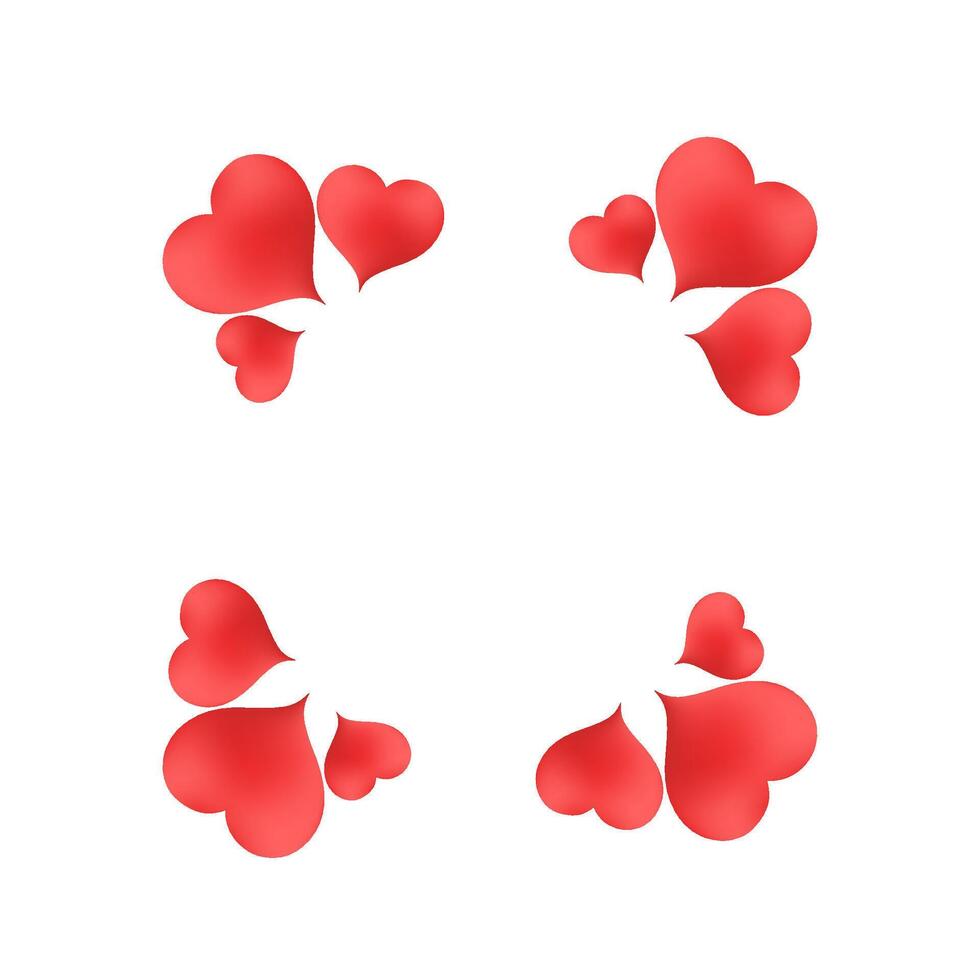 pastel pink and red soft heart shape frame design. Collection of geometric backdrop for cosmetic product display. Elements for valentine day festival design. Top view. Vector illustration