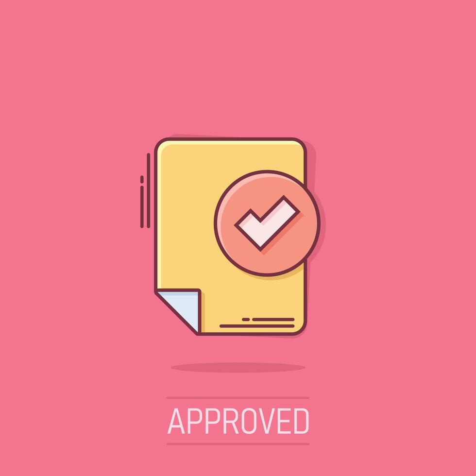 Document checklist icon in comic style. Report cartoon vector illustration on isolated background. Paper sheet splash effect business concept.