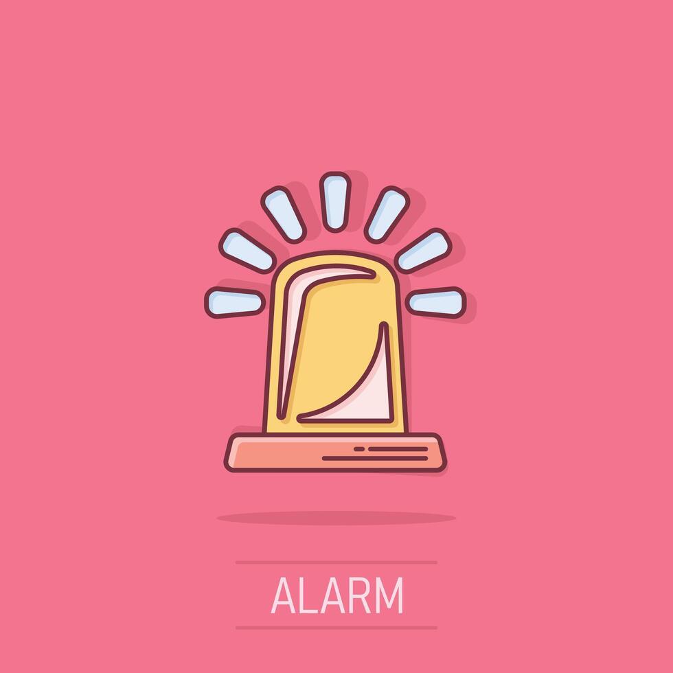 Emergency alarm icon in comic style. Alert lamp cartoon vector illustration on isolated background. Police urgency splash effect sign business concept.