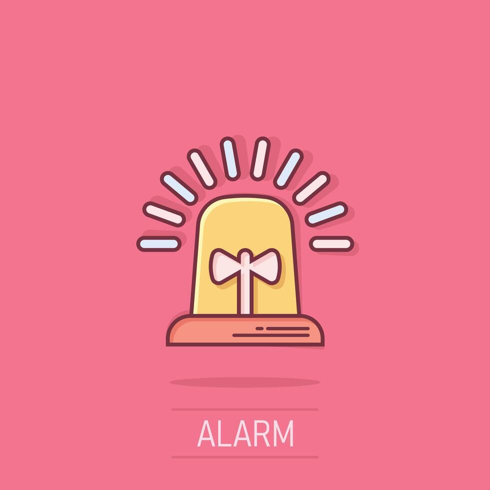 Emergency alarm icon in comic style. Alert lamp cartoon vector illustration on isolated background. Police urgency splash effect sign business concept.