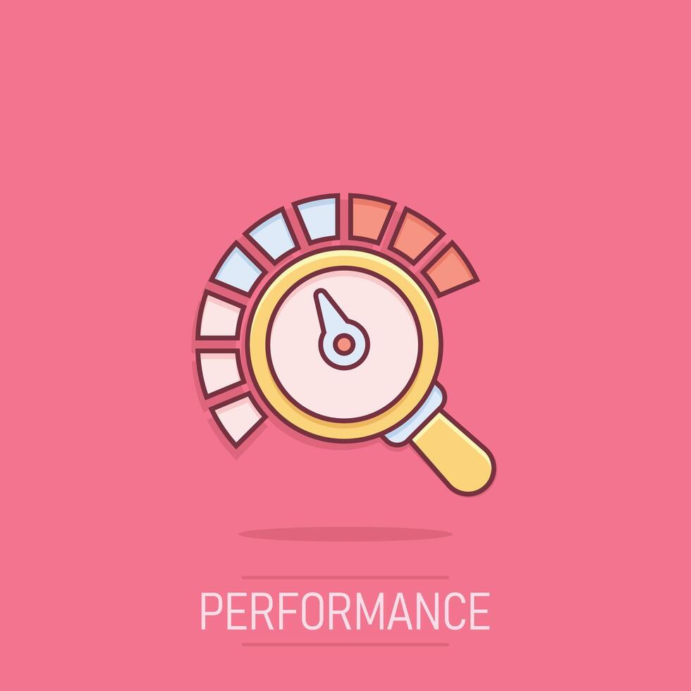 Risk meter icon in comic style. Rating indicator cartoon vector illustration on isolated background. Fuel level sign splash effect business concept.