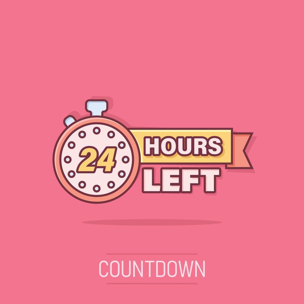 24 hours service icon in comic style. All day business and service cartoon vector illustration on isolated background. Quick service time splash effect sign business concept.