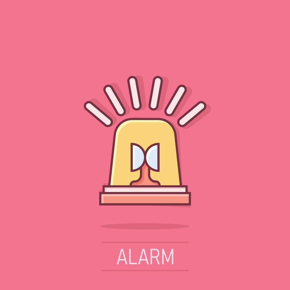 Emergency alarm icon in comic style. Alert lamp cartoon vector illustration on isolated background. Police urgency splash effect sign business concept.