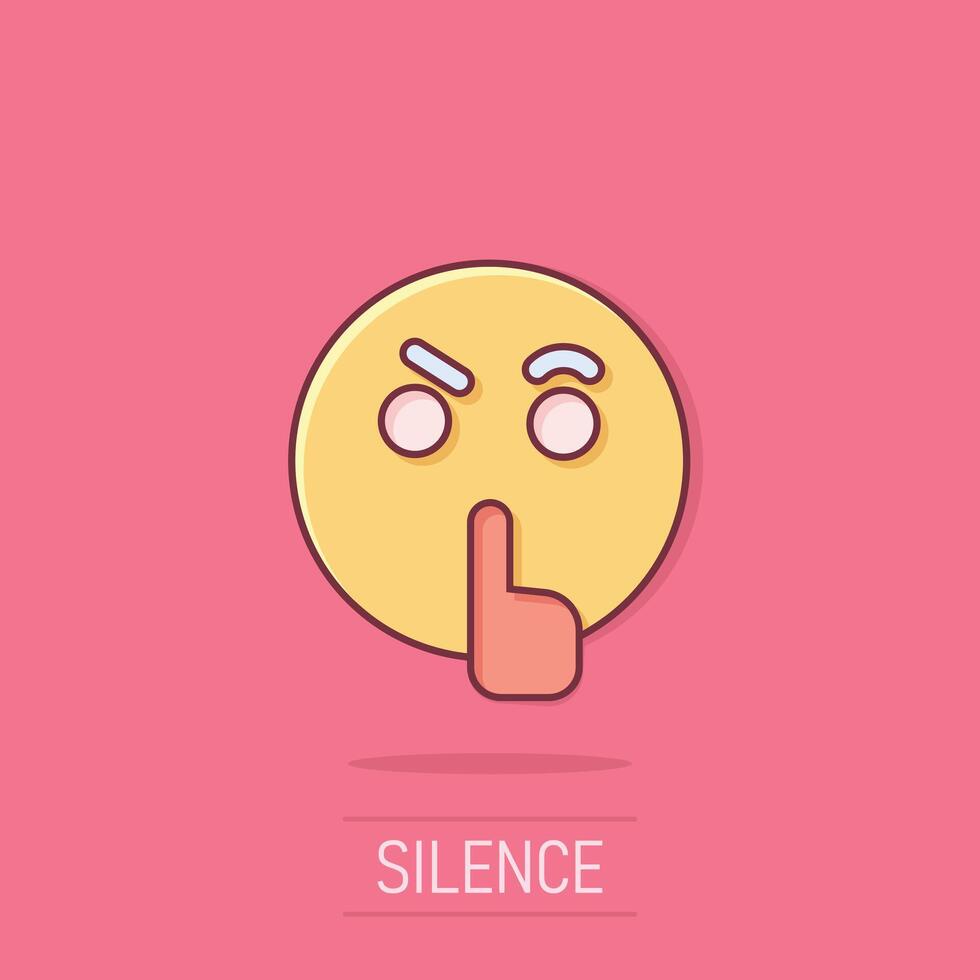 Quiet icon in comic style. Silence cartoon vector illustration on isolated background. Hush splash effect sign business concept.