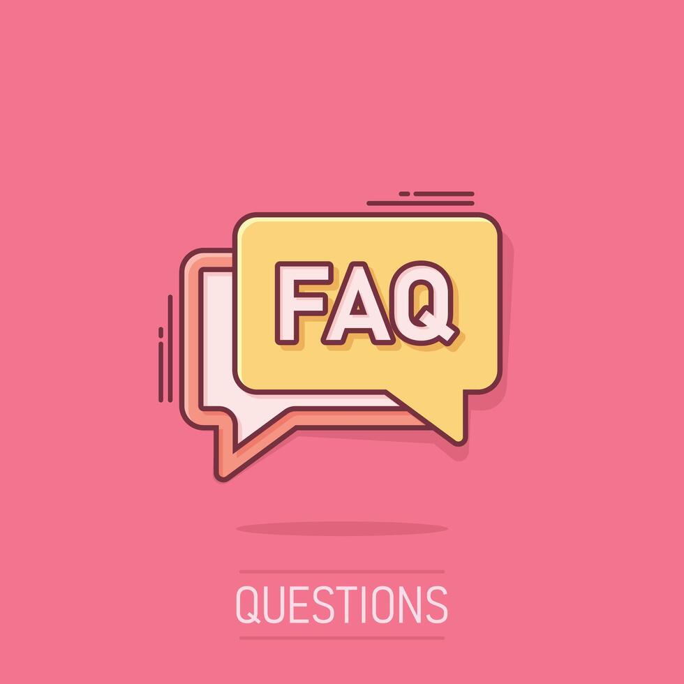 Faq speech bubble icon in comic style. Question cartoon vector illustration on isolated background. Communication splash effect sign business concept.