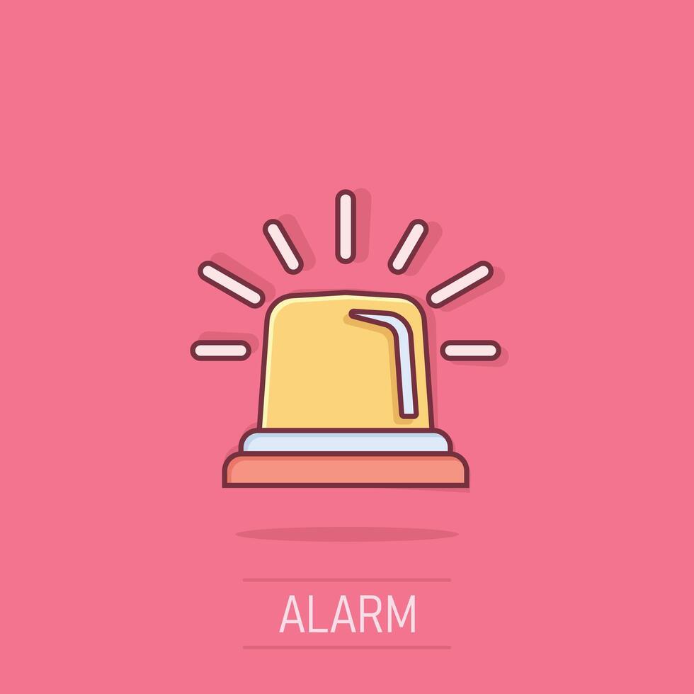 Emergency alarm icon in comic style. Alert lamp cartoon vector illustration on isolated background. Police urgency splash effect sign business concept.