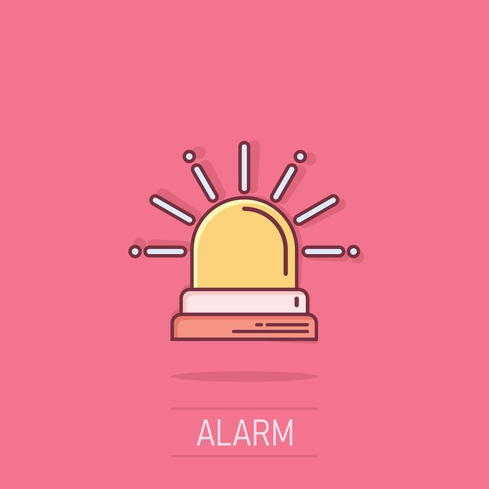 Emergency alarm icon in comic style. Alert lamp cartoon vector illustration on isolated background. Police urgency splash effect sign business concept.