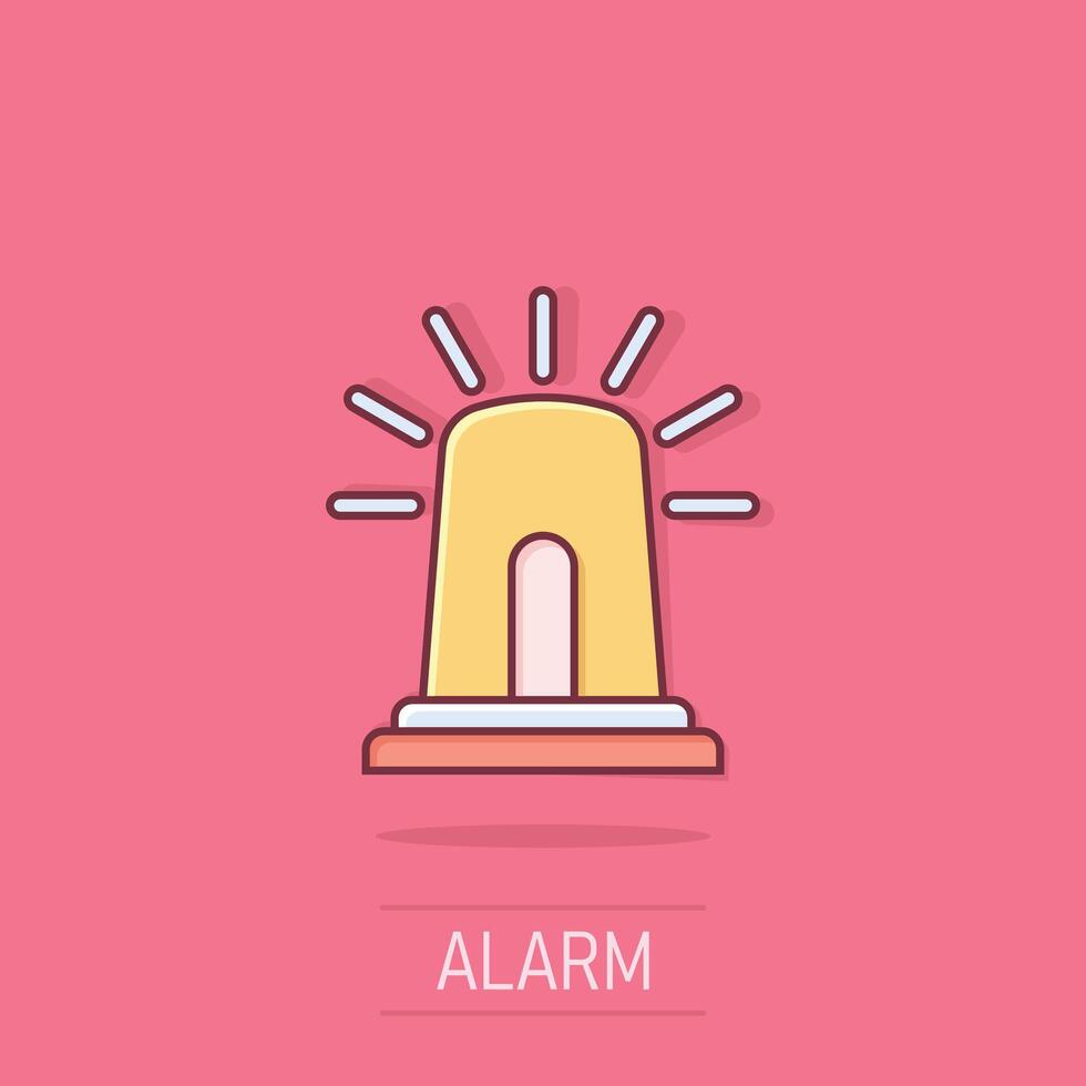 Emergency alarm icon in comic style. Alert lamp cartoon vector illustration on isolated background. Police urgency splash effect sign business concept.