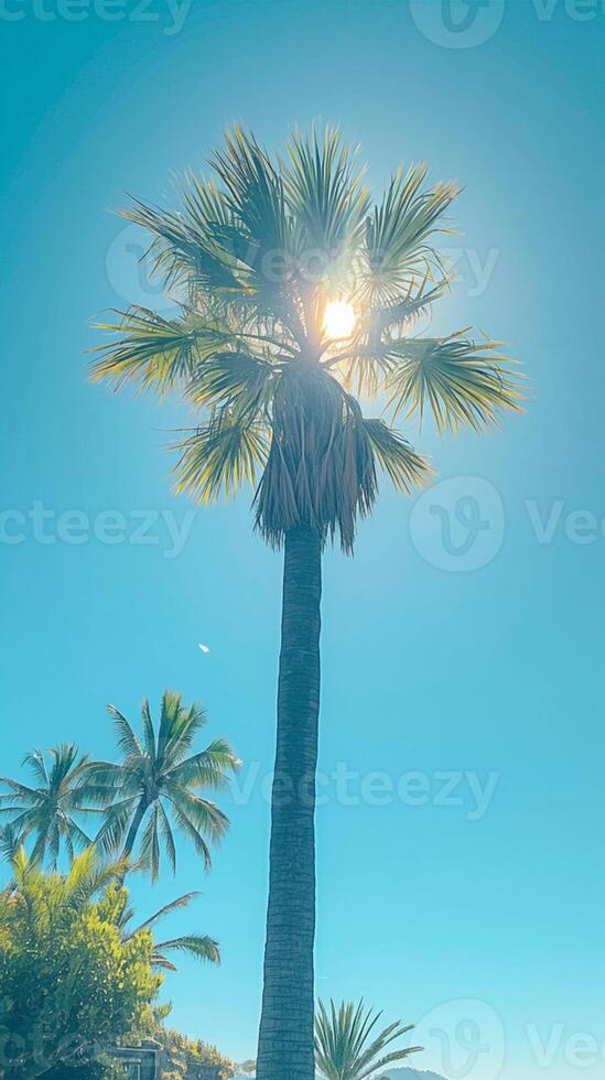 AI generated Palm tree in hot countries creates shade in a resort Vertical Mobile Wallpaper photo